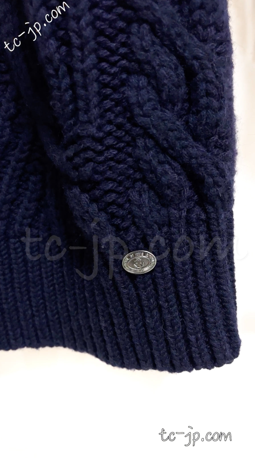 CHANEL 18PF Navy Wool Cashmere Dress Knit Sweater 38 40 42 シャネル ネイビー・ウール・カシミア・ケーブル・ニット・ワンピース・セーター 即発