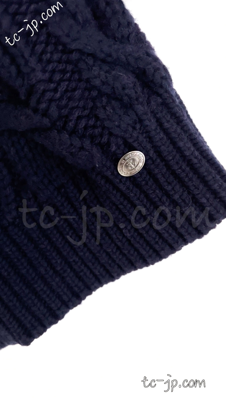 CHANEL 18PF Navy Wool Cashmere Dress Knit Sweater 38 40 42 シャネル ネイビー・ウール・カシミア・ケーブル・ニット・ワンピース・セーター 即発