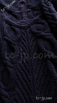 CHANEL 18PF Navy Wool Cashmere Dress Knit Sweater 38 40 42 シャネル ネイビー・ウール・カシミア・ケーブル・ニット・ワンピース・セーター 即発