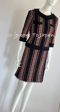 CHANEL 04A Red Navy Tricolor Zipper Tweed Jacket Skirt Suit 36 シャネル レッド ネイビー トリコロール ツイード ジャケット スカート スーツ 即発