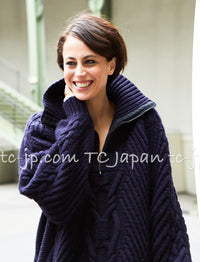 CHANEL 18PF Navy Wool Cashmere Dress Knit Sweater 38 40 42 シャネル ネイビー・ウール・カシミア・ケーブル・ニット・ワンピース・セーター 即発