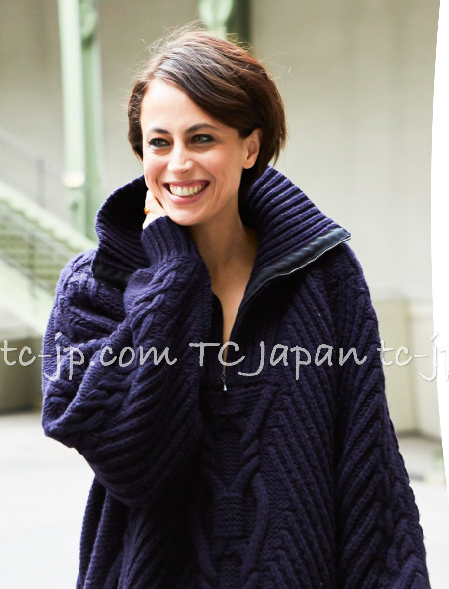 CHANEL 18PF Navy Wool Cashmere Dress Knit Sweater 38 40 42 シャネル ネイビー・ウール・カシミア・ケーブル・ニット・ワンピース・セーター 即発