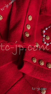 CHANEL 92A Iconic Collectible Scarlet Red Wool Tweed Jacket Basket Gold Button 36 38 シャネル スカーレット レッド コレクター限定品 ウール ツイード ジャケット バスケットボタン 即発