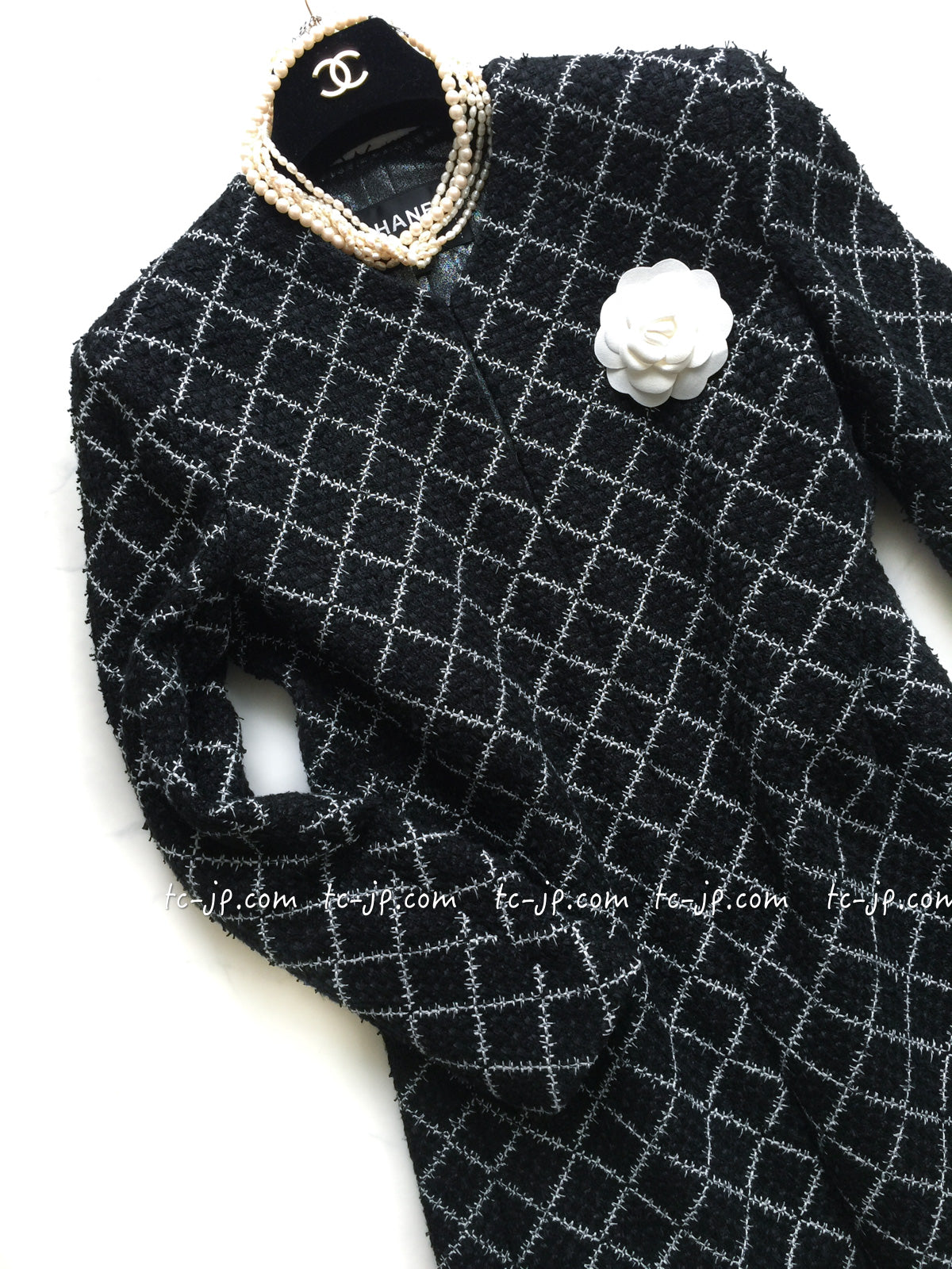CHANEL 16S Black White Matelasse Plaid Print Coat 34 36 シャネル ブラック ホワイト マトラッセ コート 即発