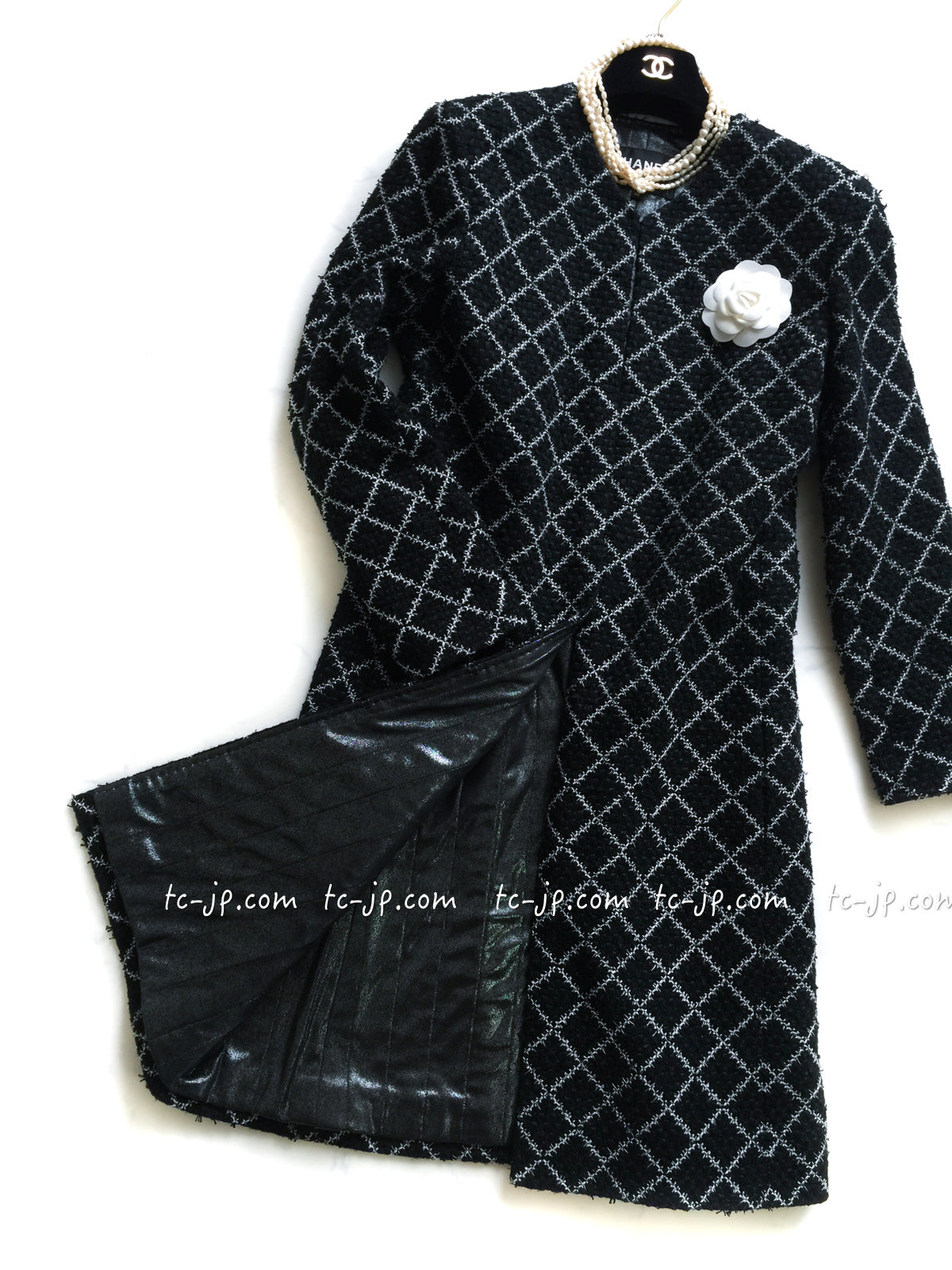 CHANEL 16S Black White Matelasse Plaid Print Coat 34 36 シャネル ブラック ホワイト マトラッセ コート 即発