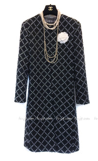 CHANEL 16S Black White Matelasse Plaid Print Coat 34 36 シャネル ブラック ホワイト マトラッセ コート 即発