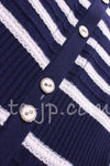 CHANEL 15S Blue Stripe Cashmere Cardigan Dress 34 36 38 シャネル ブルー ストライプ カシミア100 カーディガン ワンピース 即発