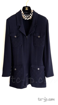 CHANEL 19S Navy Front Zipper Stitched Cardigan Jacket 38 40 44 シャネル ネイビー ジッパーフロント カーディガン ジャケット 即発