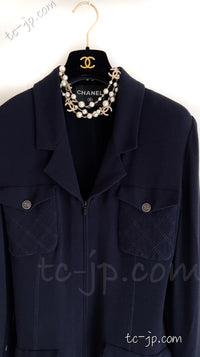 CHANEL 19S Navy Front Zipper Stitched Cardigan Jacket 38 40 44 シャネル ネイビー ジッパーフロント カーディガン ジャケット 即発