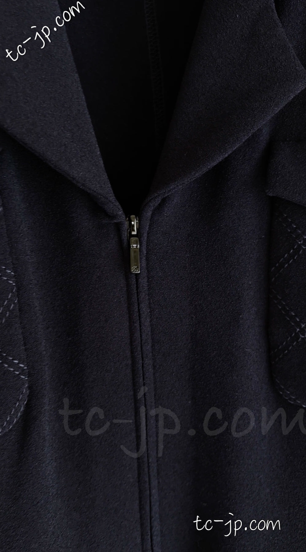 CHANEL 19S Navy Front Zipper Stitched Cardigan Jacket 38 40 44 シャネル ネイビー ジッパーフロント カーディガン ジャケット 即発