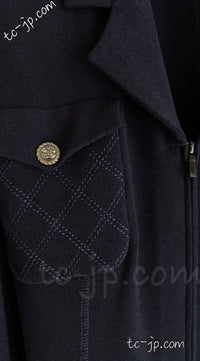 CHANEL 19S Navy Front Zipper Stitched Cardigan Jacket 38 40 44 シャネル ネイビー ジッパーフロント カーディガン ジャケット 即発