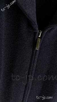 CHANEL 19S Navy Front Zipper Stitched Cardigan Jacket 38 40 44 シャネル ネイビー ジッパーフロント カーディガン ジャケット 即発