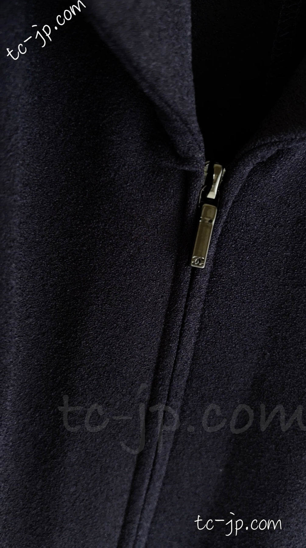CHANEL 19S Navy Front Zipper Stitched Cardigan Jacket 38 40 44 シャネル ネイビー ジッパーフロント カーディガン ジャケット 即発