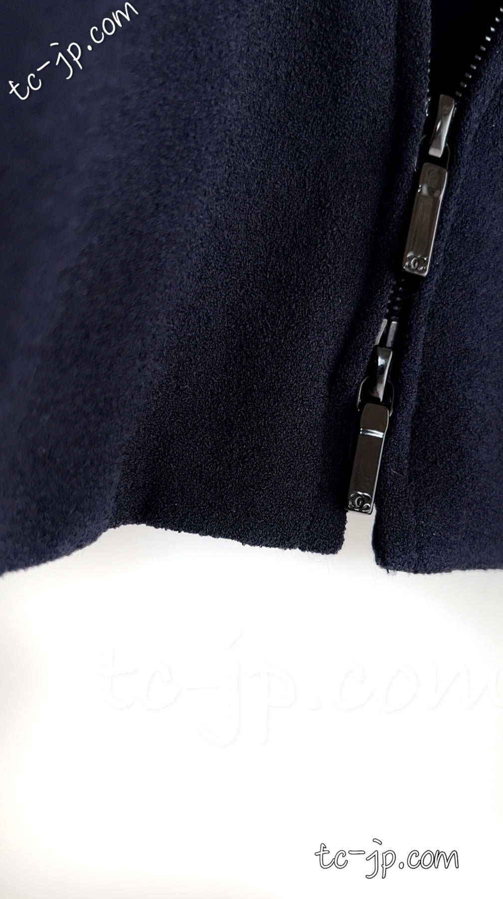 CHANEL 19S Navy Front Zipper Stitched Cardigan Jacket 38 40 44 シャネル ネイビー ジッパーフロント カーディガン ジャケット 即発
