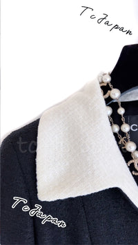 CHANEL 09S Black Ivory Two Tone Color Jacket Dress Carla Bruni 36 38 シャネル ブラック アイボリー  黒白 ツートンカラー ジャケット ワンピース 定番 即発