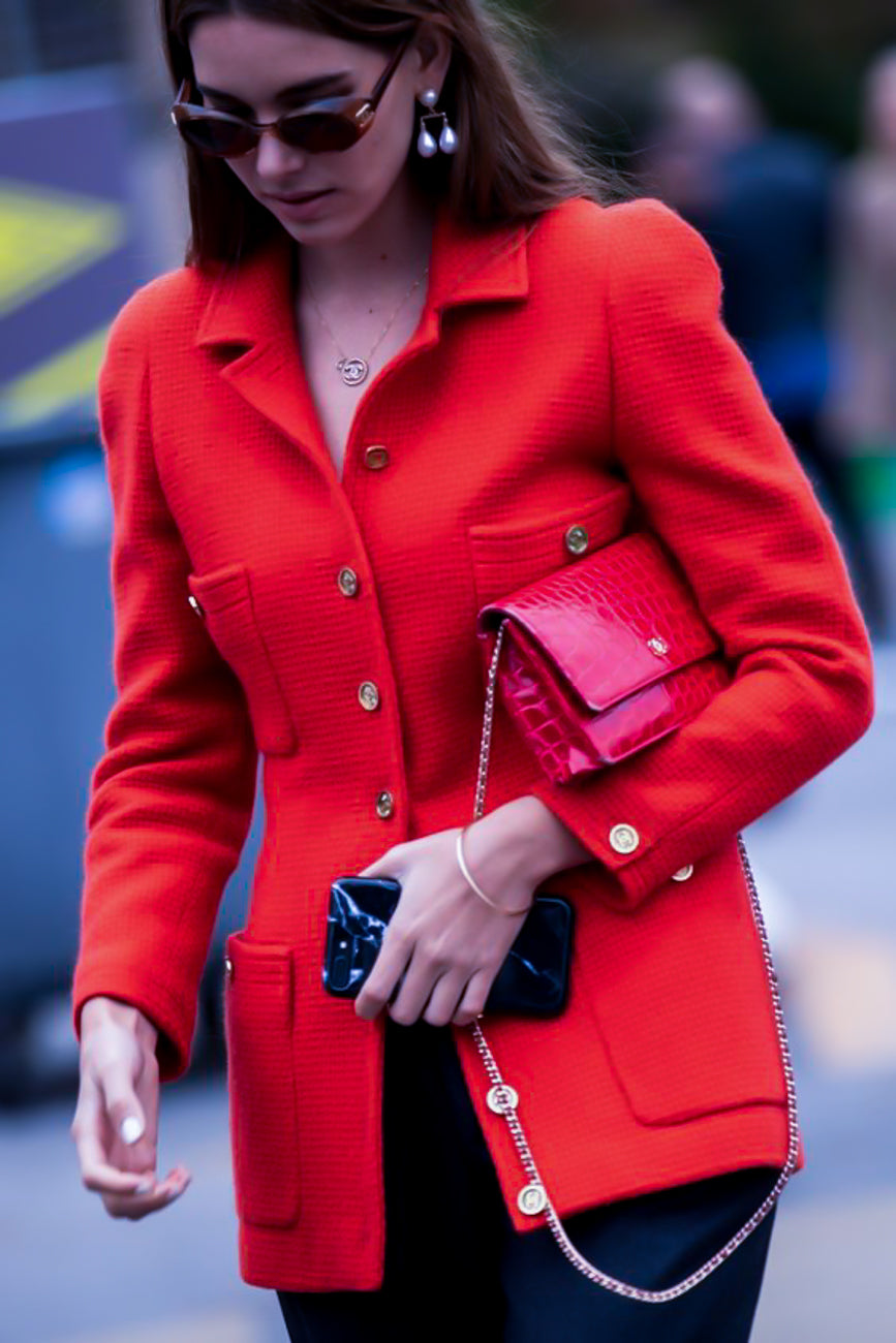 CHANEL 91A Vintage Red Wool Gold CC Button Jacket 42 シャネル ヴィンテージ レッド ウール ゴールド CC ココ ボタン ジャケット 即発