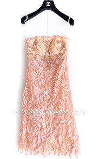 Sue Wong Ribbon Peach Strapless Sheath Dress NEW US4 スーワン ピーチ カクテル パーティー リボン・ワンピース 新品紙タグ付(日本7大-9)即発