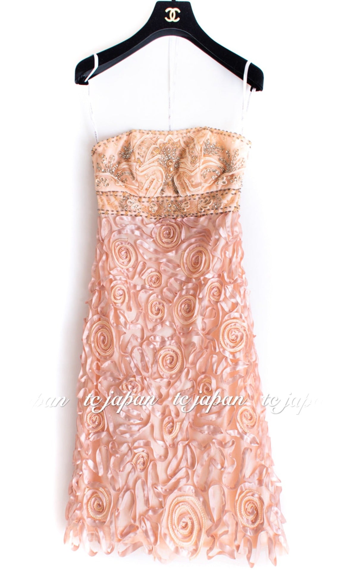 Sue Wong Ribbon Peach Strapless Sheath Dress NEW US4 スーワン ピーチ カクテル パーティー リボン・ワンピース 新品紙タグ付(日本7大-9)即発