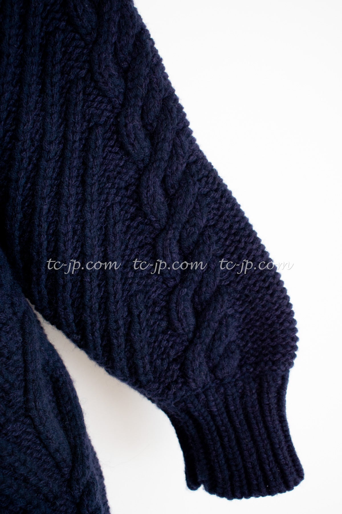 CHANEL 18PF Navy Wool Cashmere Dress Knit Sweater 38 40 42 シャネル ネイビー・ウール・カシミア・ケーブル・ニット・ワンピース・セーター 即発
