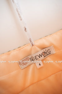 Sue Wong Ribbon Peach Strapless Sheath Dress NEW US4 スーワン ピーチ カクテル パーティー リボン・ワンピース 新品紙タグ付(日本7大-9)即発