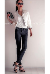CHANEL 12C ivory Creme Lambskin Leather Jacket with Silver Collars 38 シャネル アイボリー・レザー・ジャケット即発