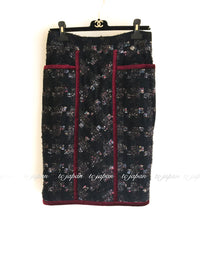CHANEL 09PF Navy Velvet Satin Tweed Jacket Skirt 40 42 シャネル ベルベット・サテン・ジャケット・スカート 即発
