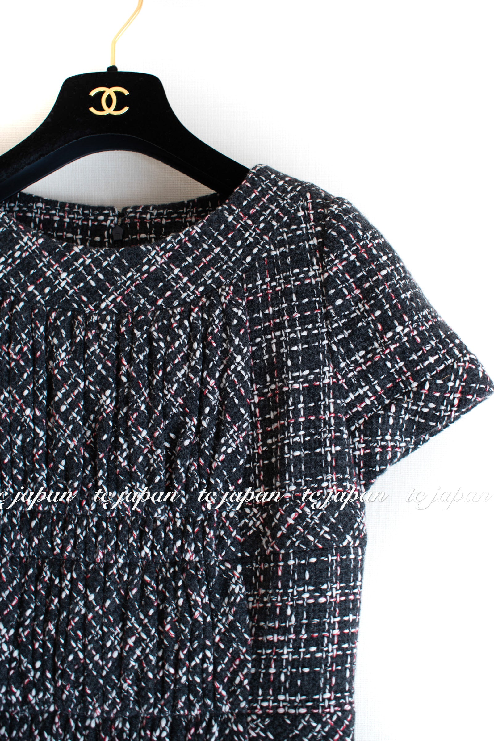 CHANEL 16B Charcoal Gray Tweed Dress 38 シャネル チャコールグレー ウール ツイード ワンピース 即発