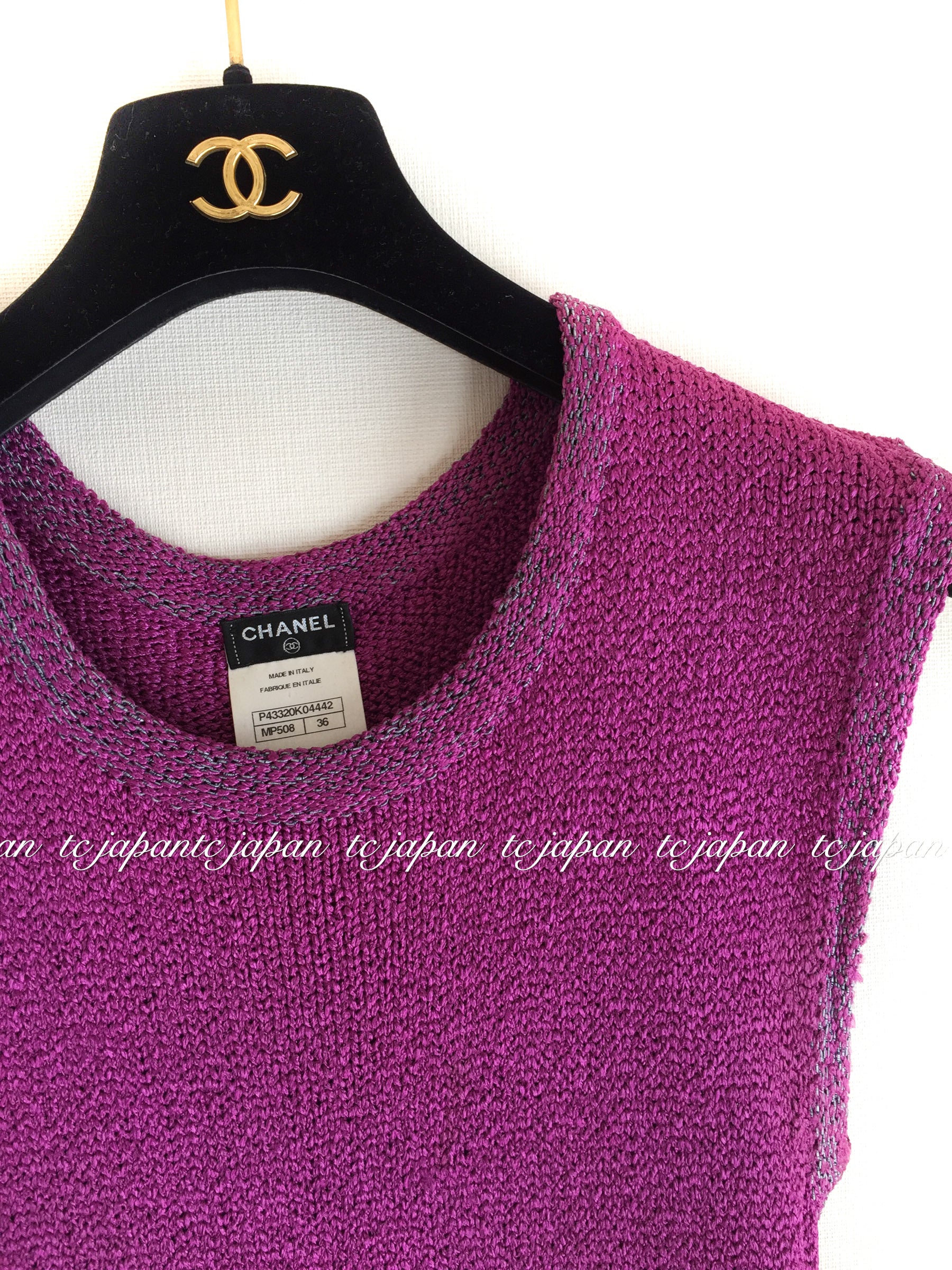 CHANEL 12S Magenta Navy Knit Dress 36 38 シャネル マゼンタ ネイビー ニット・ワンピース 即発