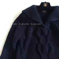 CHANEL 18PF Navy Wool Cashmere Dress Knit Sweater 38 40 42 シャネル ネイビー・ウール・カシミア・ケーブル・ニット・ワンピース・セーター 即発