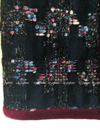CHANEL 09PF Navy Velvet Satin Tweed Jacket Skirt 40 42 シャネル ベルベット・サテン・ジャケット・スカート 即発