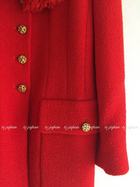 CHANEL 92A Iconic Collectible Scarlet Red Wool Tweed Jacket Basket Gold Button 36 38 シャネル スカーレット レッド コレクター限定品 ウール ツイード ジャケット バスケットボタン 即発