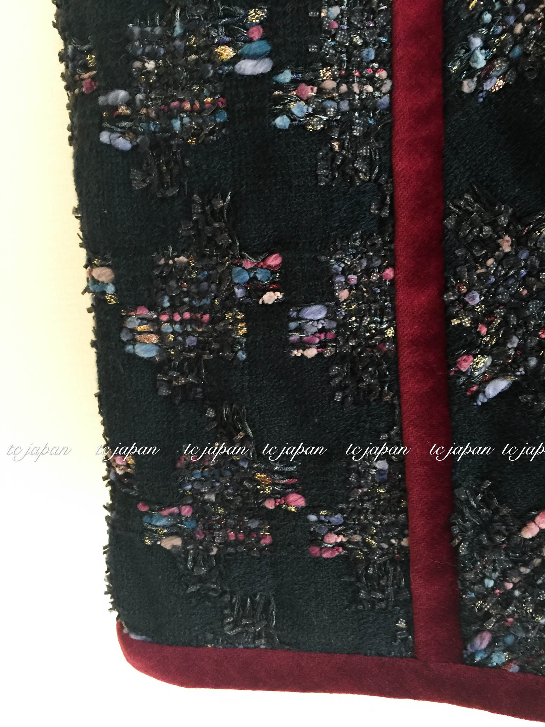 CHANEL 09PF Navy Velvet Satin Tweed Jacket Skirt 40 42 シャネル ベルベット・サテン・ジャケット・スカート 即発