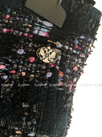 CHANEL 09PF Navy Velvet Satin Tweed Jacket Skirt 40 42 シャネル ベルベット・サテン・ジャケット・スカート 即発
