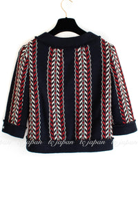 CHANEL 04A Red Navy Tricolor Zipper Tweed Jacket Skirt Suit 36 シャネル レッド ネイビー トリコロール ツイード ジャケット スカート スーツ 即発