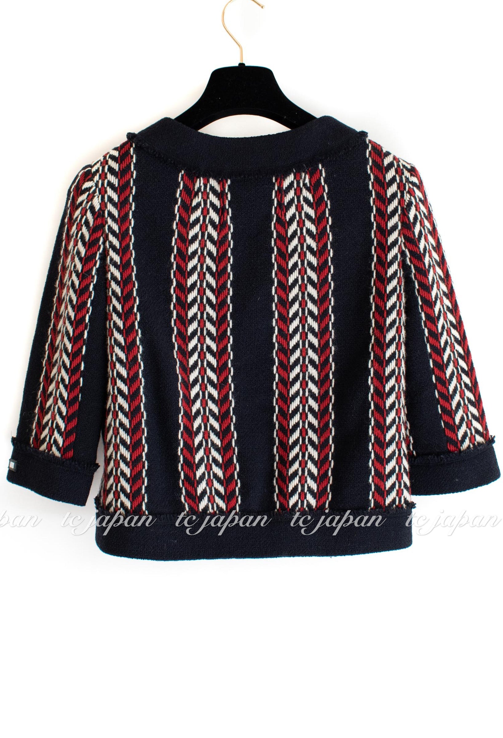 CHANEL 04A Red Navy Tricolor Zipper Tweed Jacket Skirt Suit 36 シャネル レッド ネイビー トリコロール ツイード ジャケット スカート スーツ 即発