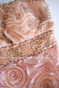 Sue Wong Ribbon Peach Strapless Sheath Dress NEW US4 スーワン ピーチ カクテル パーティー リボン・ワンピース 新品紙タグ付(日本7大-9)即発