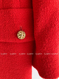 CHANEL 92A Iconic Collectible Scarlet Red Wool Tweed Jacket Basket Gold Button 36 38 シャネル スカーレット レッド コレクター限定品 ウール ツイード ジャケット バスケットボタン 即発