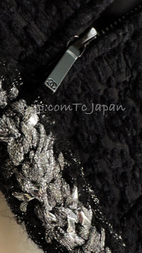 CHANEL 14A Black Silk Metallic Braided Trim Chenille Zipper Jacket 34 シャネル ブラック シルク ブレイド トリム ジッパー ジャケット 即発