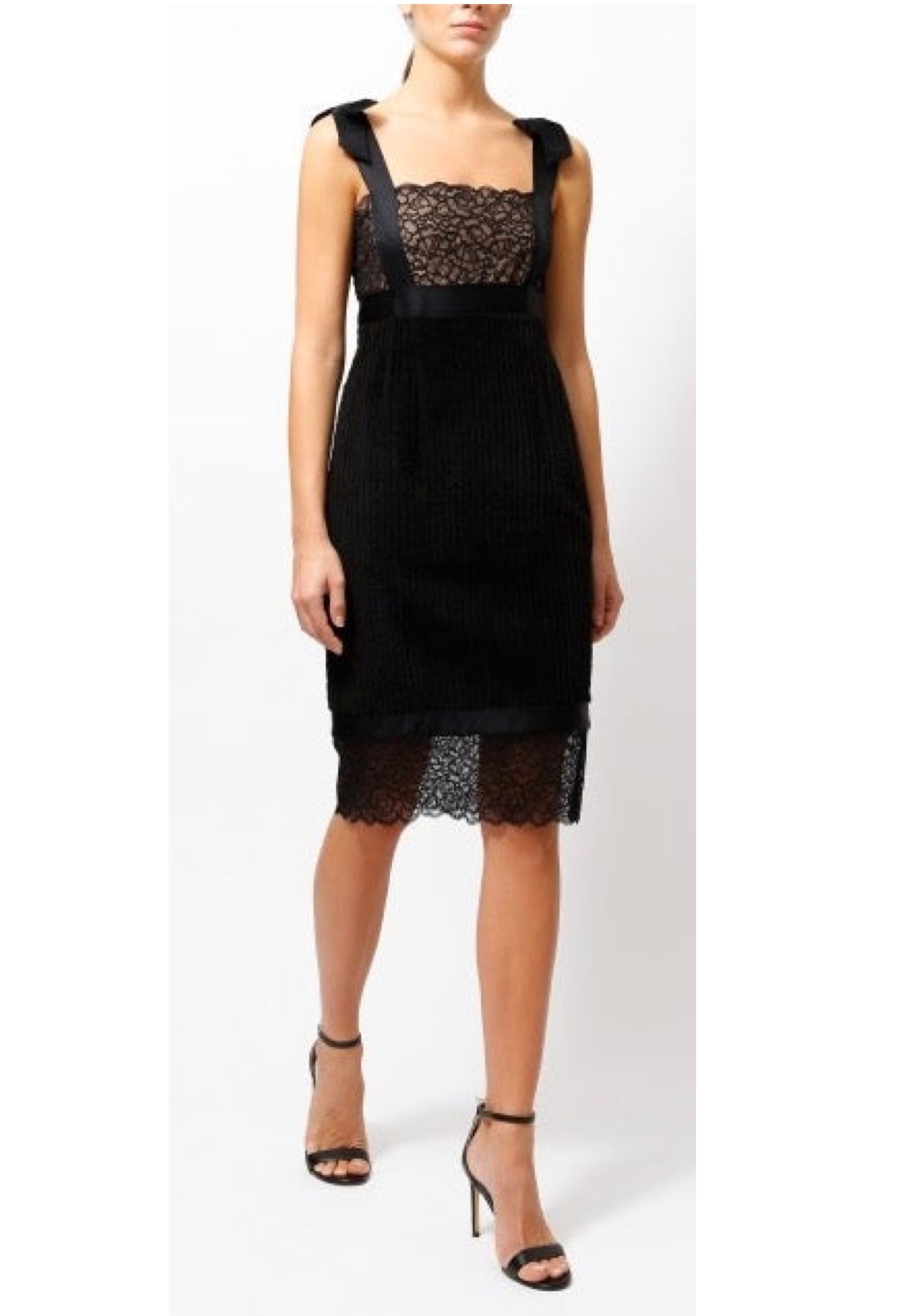 CHANEL 07A Black Lace Velvet Vintage Party Cocktail Dress 38 40 42 シャネル スーパーモデル レース・ブラック・ベルベット ドレス ヴィンテージ・ワンピース 即発