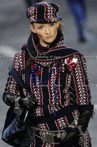 CHANEL 04A Red Navy Tricolor Zipper Tweed Jacket Skirt Suit 36 シャネル レッド ネイビー トリコロール ツイード ジャケット スカート スーツ 即発