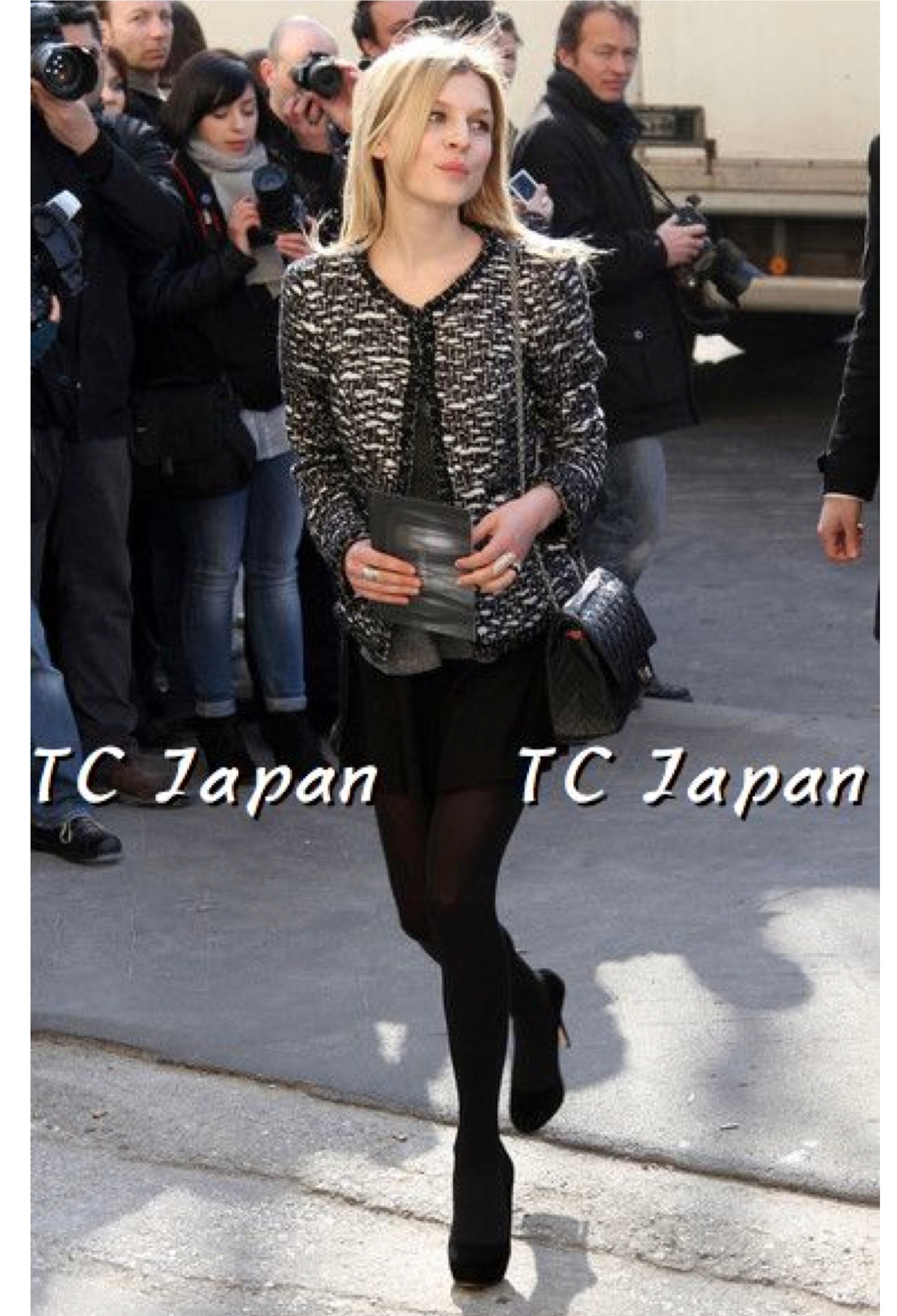 CHANEL 10PF Black White Zipper Stand Collar Jacket Coat 42 シャネル ブラック ホワイト ジッパー スタンド襟 ジャケット コート 即発