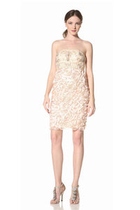 Sue Wong Ribbon Peach Strapless Sheath Dress NEW US4 スーワン ピーチ カクテル パーティー リボン・ワンピース 新品紙タグ付(日本7大-9)即発