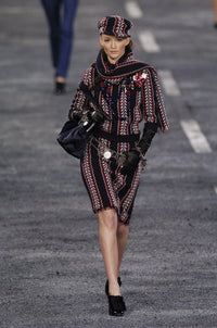 CHANEL 04A Red Navy Tricolor Zipper Tweed Jacket Skirt Suit 36 シャネル レッド ネイビー トリコロール ツイード ジャケット スカート スーツ 即発