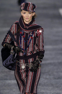 CHANEL 04A Red Navy Tricolor Zipper Tweed Jacket Skirt Suit 36 シャネル レッド ネイビー トリコロール ツイード ジャケット スカート スーツ 即発