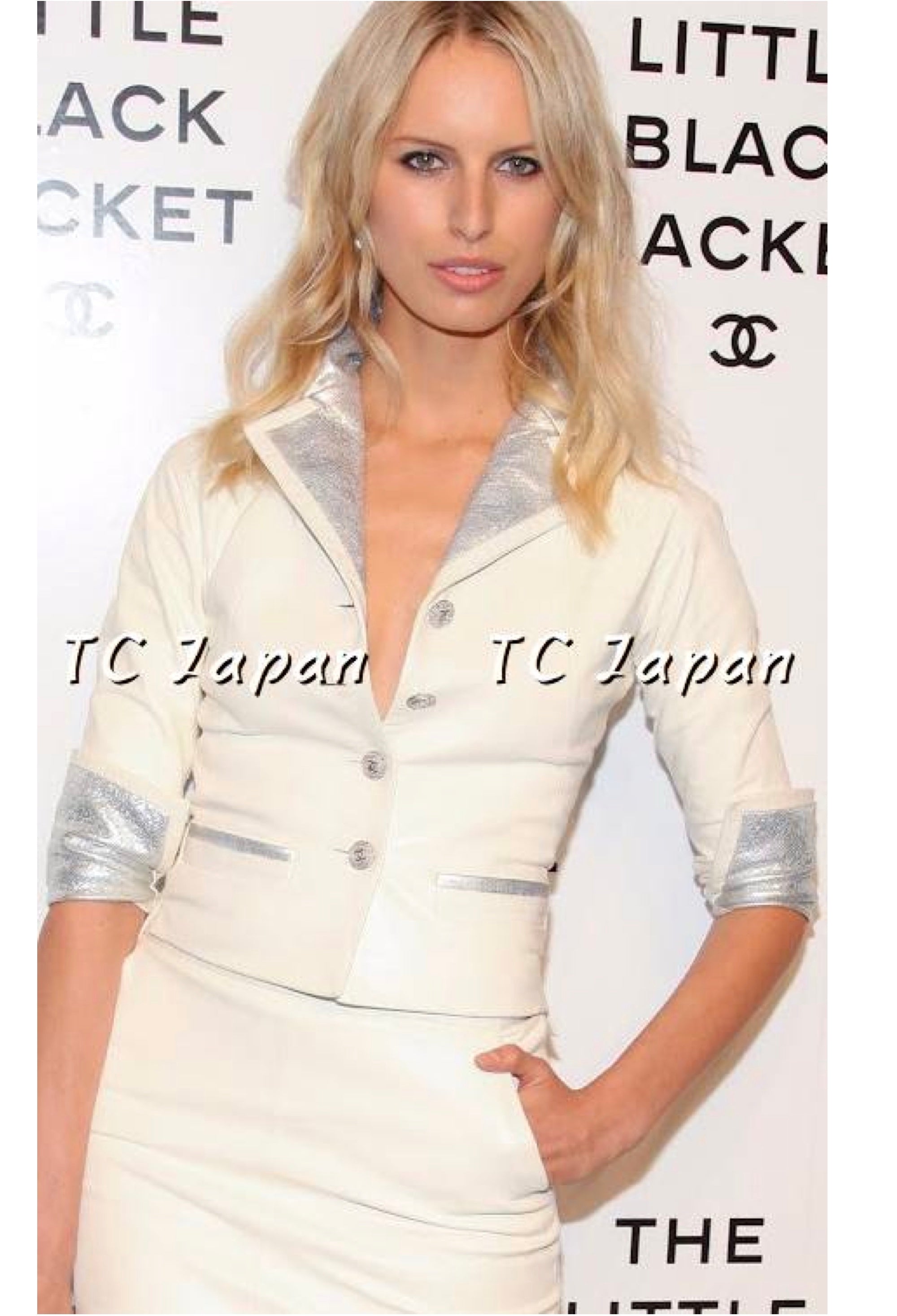 CHANEL 12C ivory Creme Lambskin Leather Jacket with Silver Collars 38 シャネル アイボリー・レザー・ジャケット即発