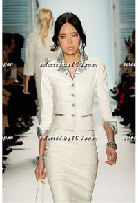 CHANEL 12C ivory Creme Lambskin Leather Jacket with Silver Collars 38 シャネル アイボリー・レザー・ジャケット即発