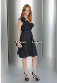 CHANEL 07S Dark Navy Silk Camellia Dress 42 シャネル ダークネイビー・シルク・カメリア・ワンピース 即発 - CHANEL TC JAPAN