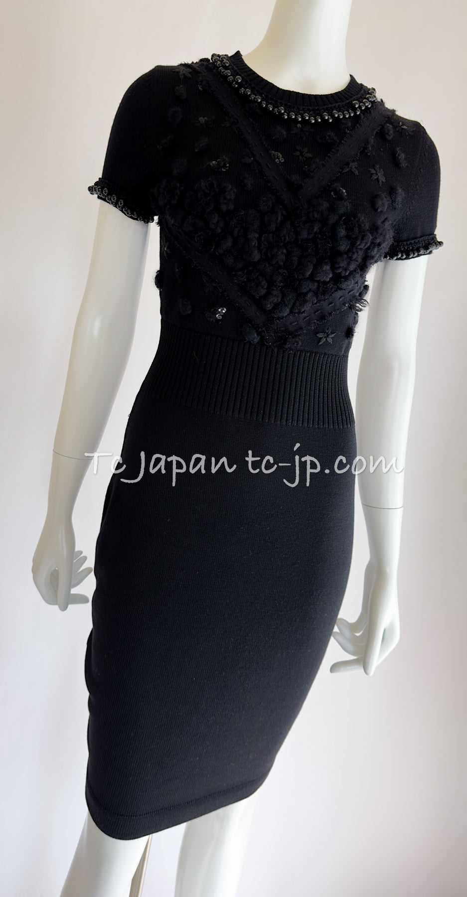 CHANEL 09A Black Beaded Wool Dress 36 シャネル ブラック・ビジュー装飾・ウール・ワンピース 即発