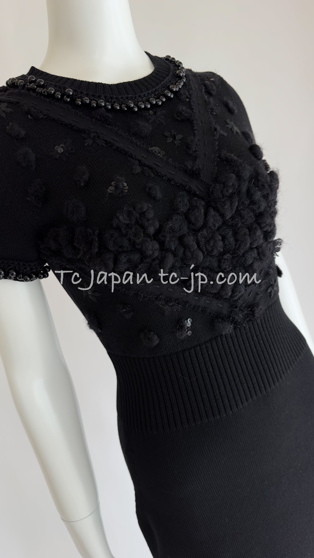 CHANEL 09A Black Beaded Wool Dress 36 シャネル ブラック・ビジュー装飾・ウール・ワンピース 即発