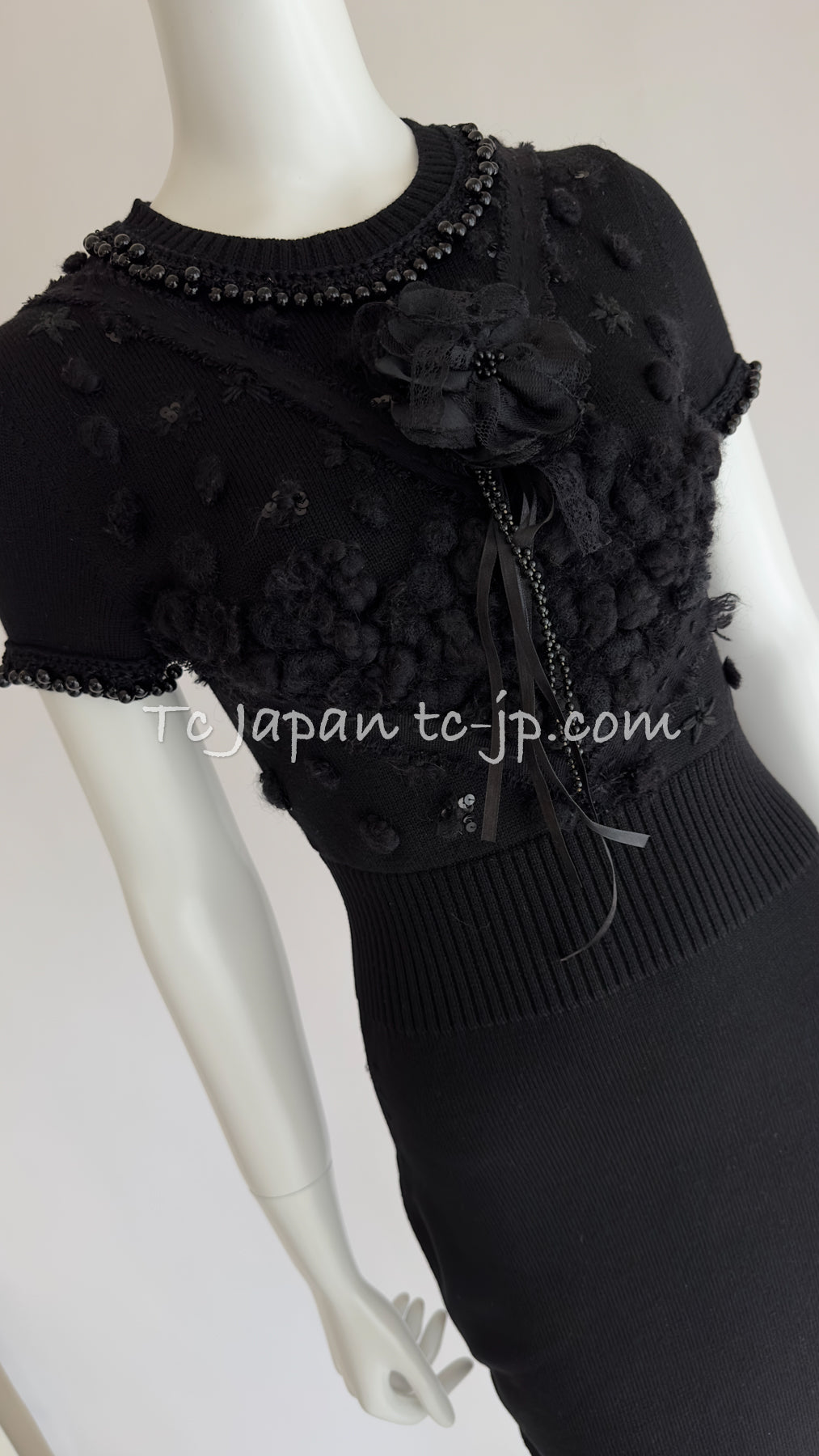 CHANEL 09A Black Beaded Wool Dress 36 シャネル ブラック・ビジュー装飾・ウール・ワンピース 即発